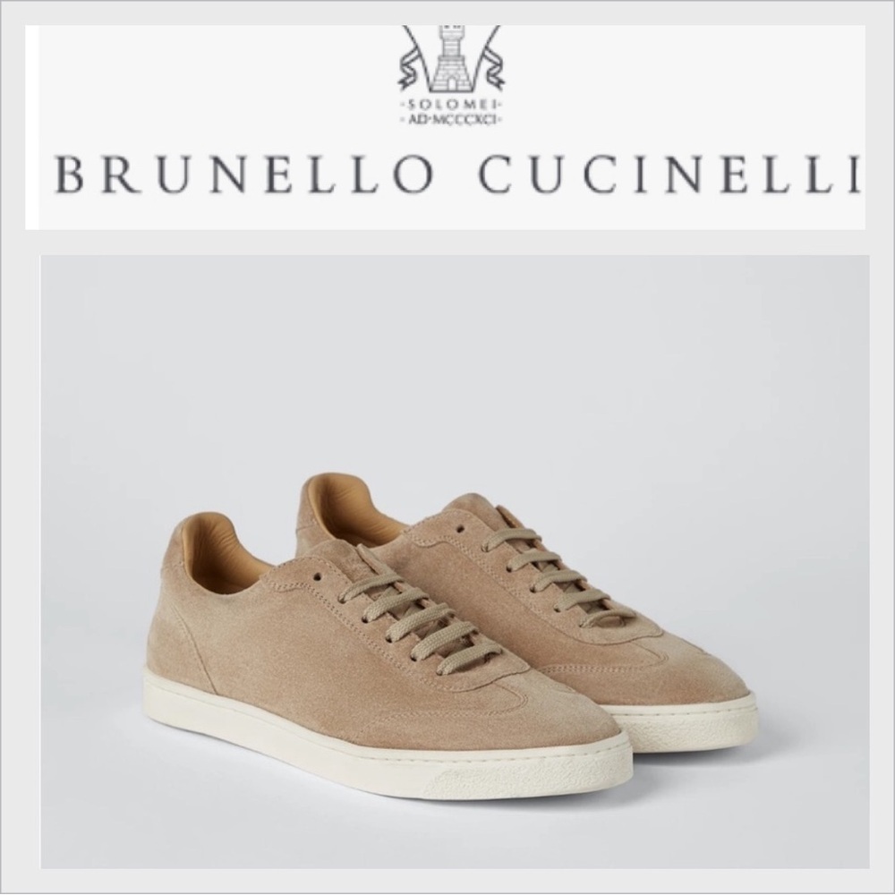 Brunello Cucinelli suede leather shoes sneakers excellent size 46/ 13 tan - Picture 1 of 9